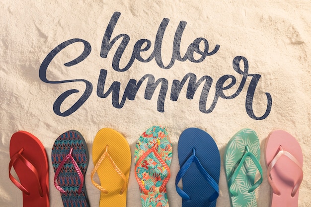 Lettering summer background with beach elements