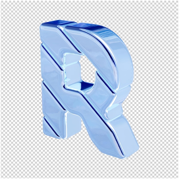 The letters are made of blue ice, turned to the left. 3d letter r