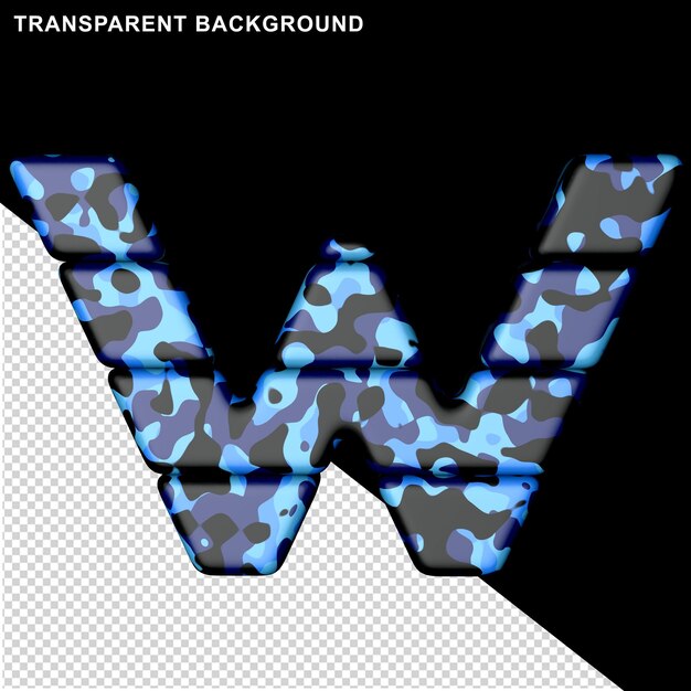 Letters in blue camouflage 3d capital letter w