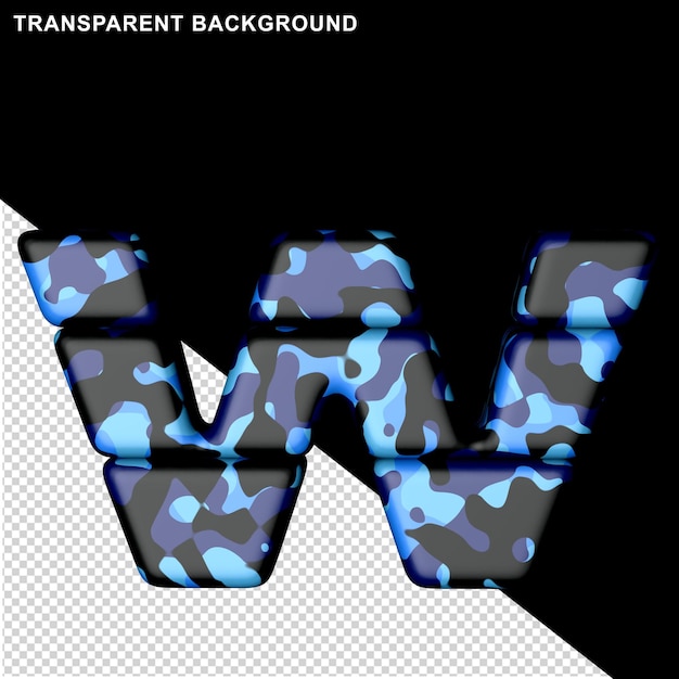 Letters in blue camouflage 3d letter w