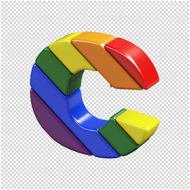 The letters in the color of the LGBT flag are rotated to the left. 3d letter c