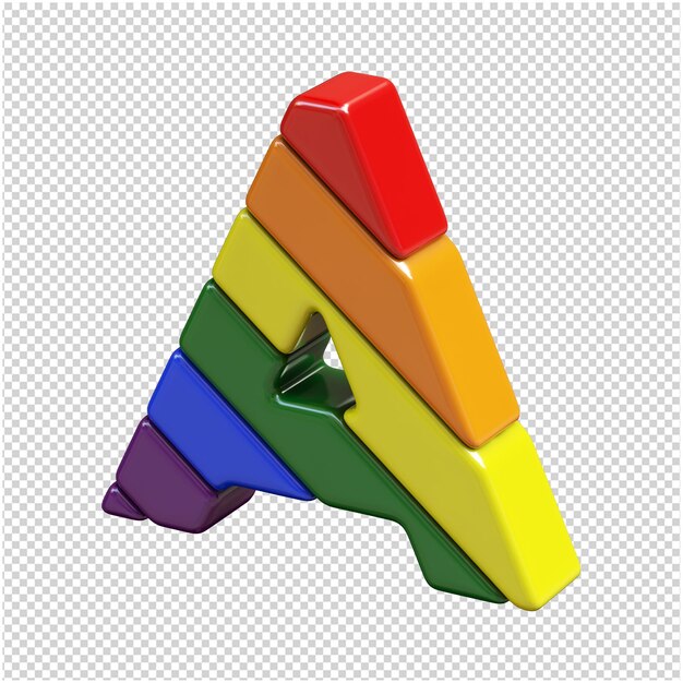 The letters in the color of the LGBT flag are rotated to the left. 3d letter a