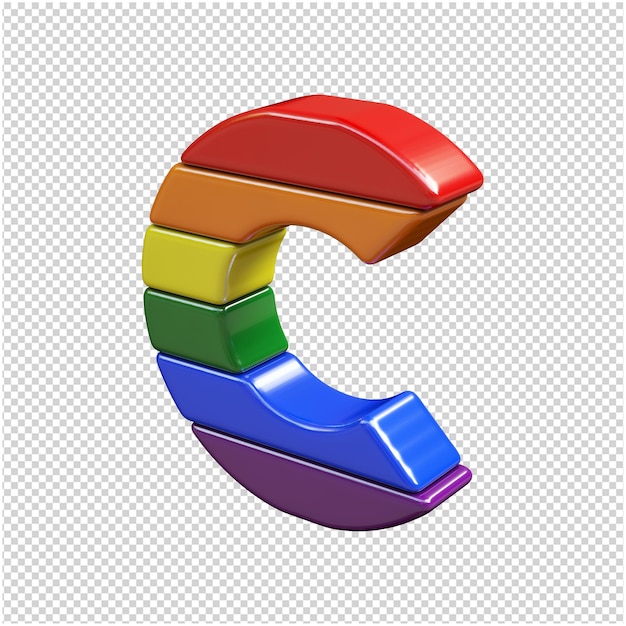 The letters from the colors of the LGBT flag are turned to the left. 3d letter c