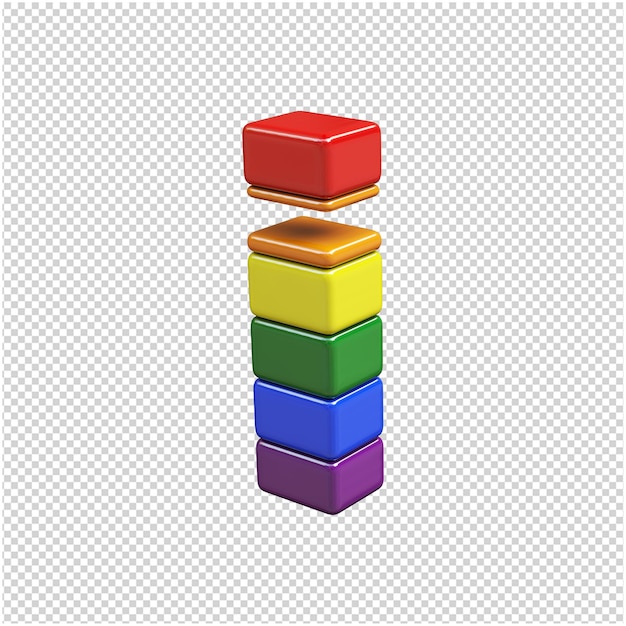 The letters from the colors of the LGBT flag are turned to the left. 3d letter i