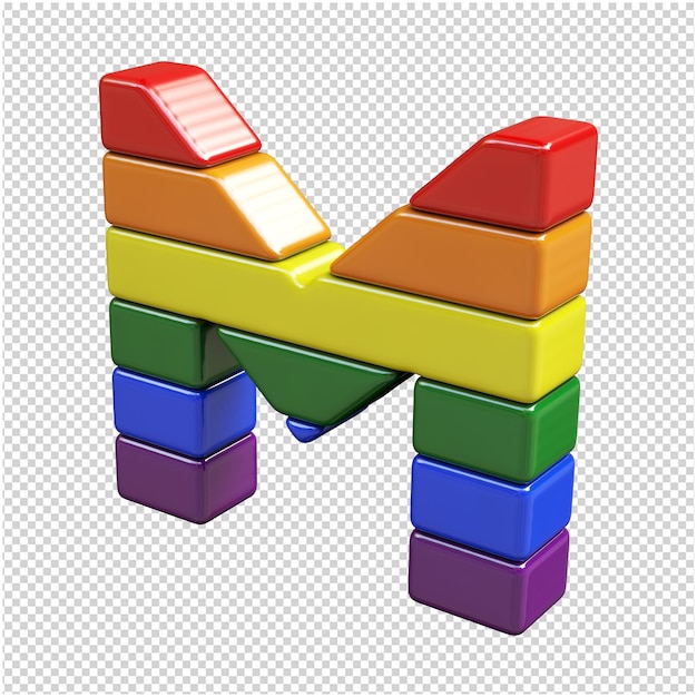 The letters from the colors of the LGBT flag are turned to the left. 3d letter m