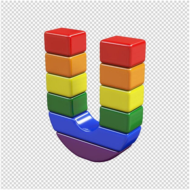 The letters from the colors of the LGBT flag are turned to the left. 3d letter u