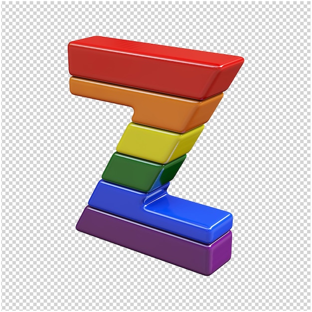 The letters from the colors of the LGBT flag are turned to the left. 3d letter z