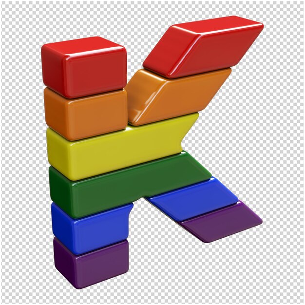 The letters from the colors of the LGBT flag are turned to the right. 3d letter k