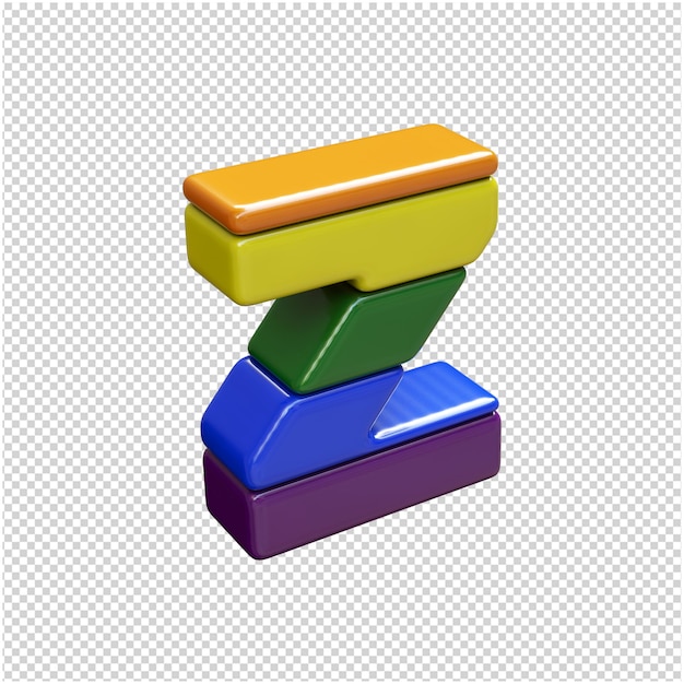 The letters from the colors of the LGBT flag are turned to the right. 3d letter z