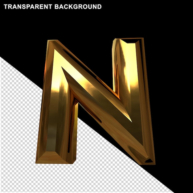 Letters in gold. 3d capital letter n