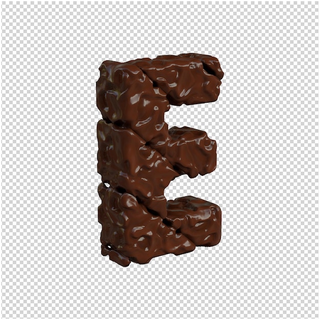 Letters made of chocolate are turned to the right. 3d letter e