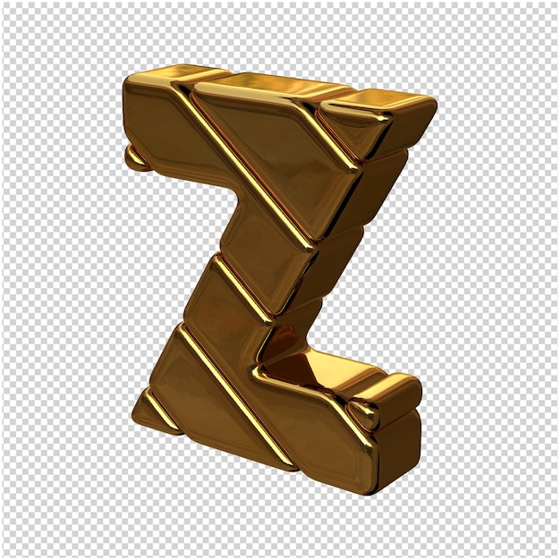 Letters made of gold bars turned to the left on a transparent background. 3d capital letter Z