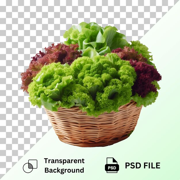 Lettuce in basket isolated on transparent background