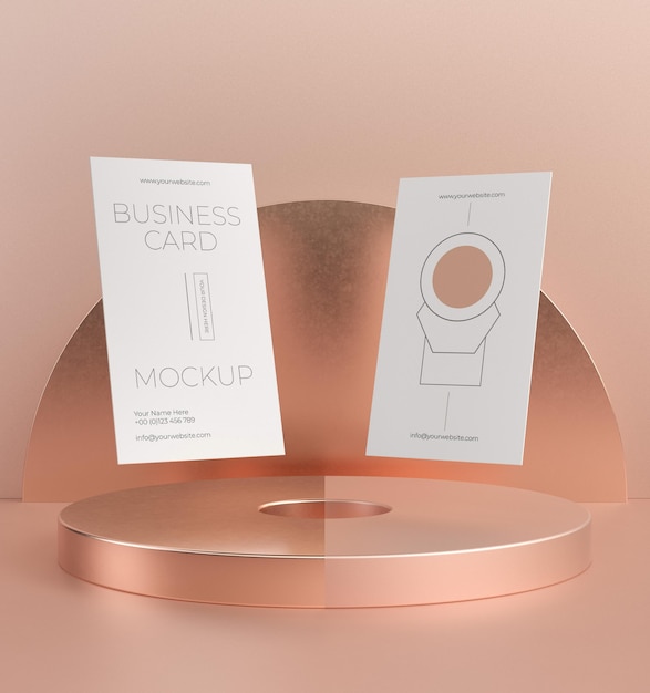 Levitating metallic copper business card mock-up