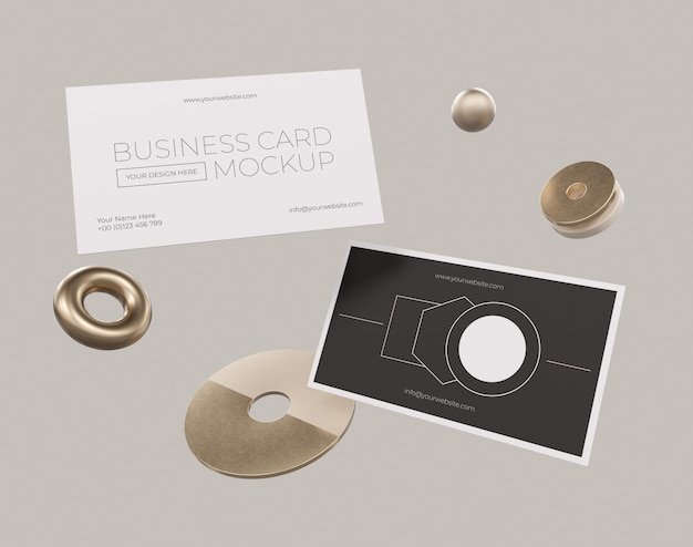 Levitating metallic copper business card mock-up