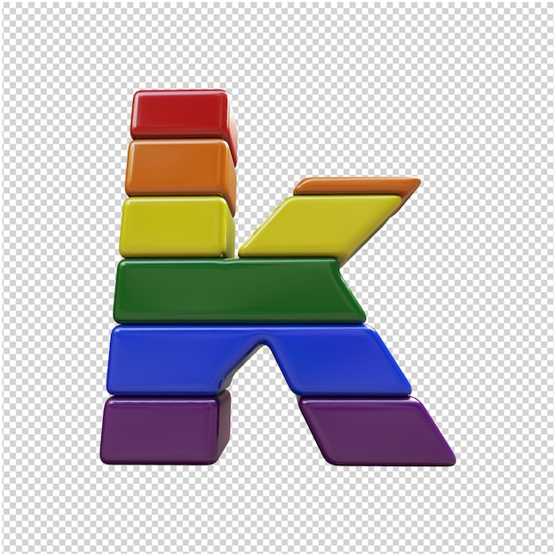 LGBT flag color letters bottom view. 3d letter k