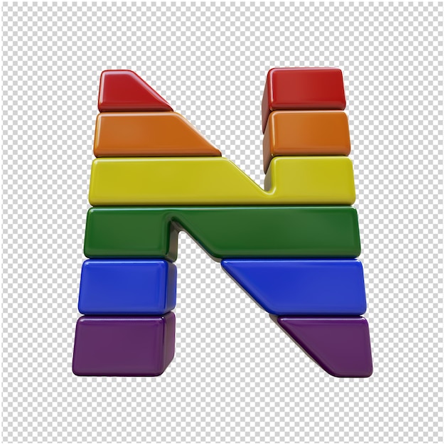 LGBT flag color letters bottom view. 3d letter n