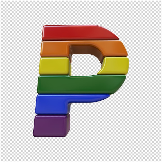 LGBT flag color letters bottom view. 3d letter p