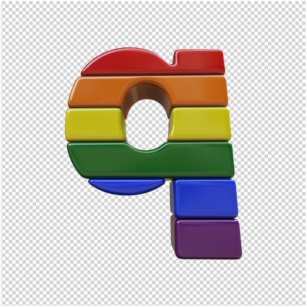 LGBT flag color letters bottom view. 3d letter q