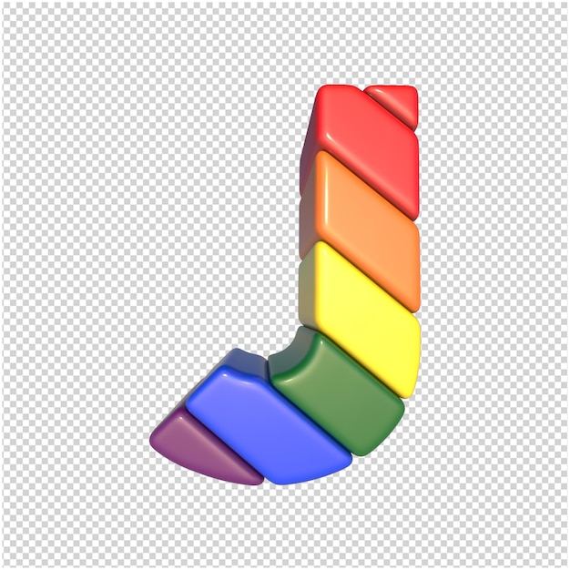 PSD lgbt letters flag diagonally bottom view. 3d capital letter j