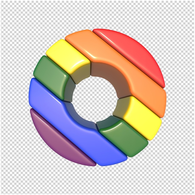 LGBT letters flag diagonally bottom view. 3d capital letter o