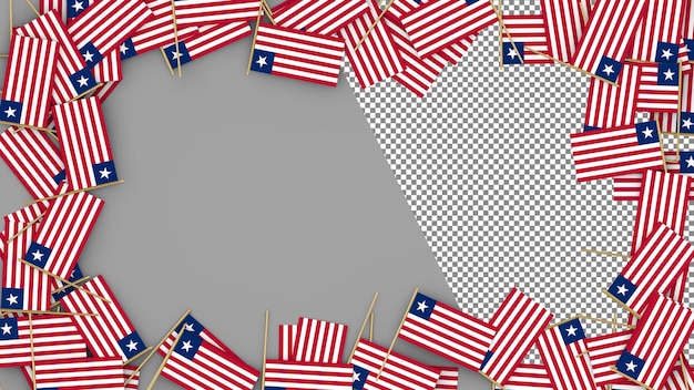 Liberia Paper Flag scattered around the frame 3D Rendering