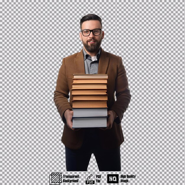 PSD librarian with a stack of books standing and facing forward