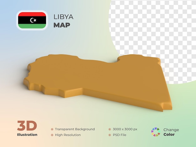 Libya country map 3d render with transparent background and can change color