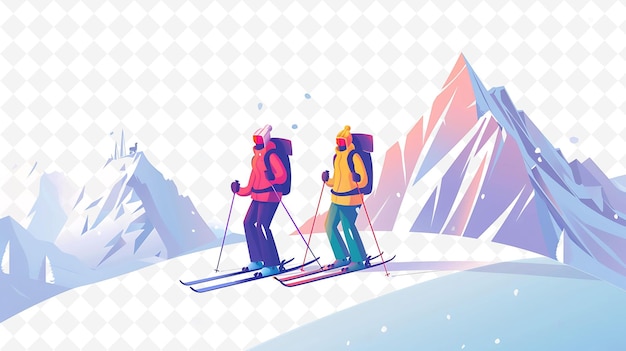 Liechtenstein Characters Skiing in the Alps Design Is Winter Illustration Cutural Landscape View