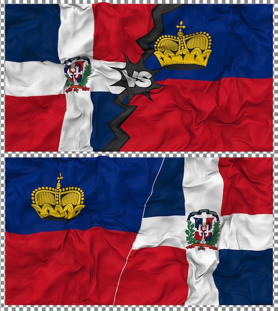 Liechtenstein vs Dominican Half Combined Flag Cloth Bump Texture 3D Rendering