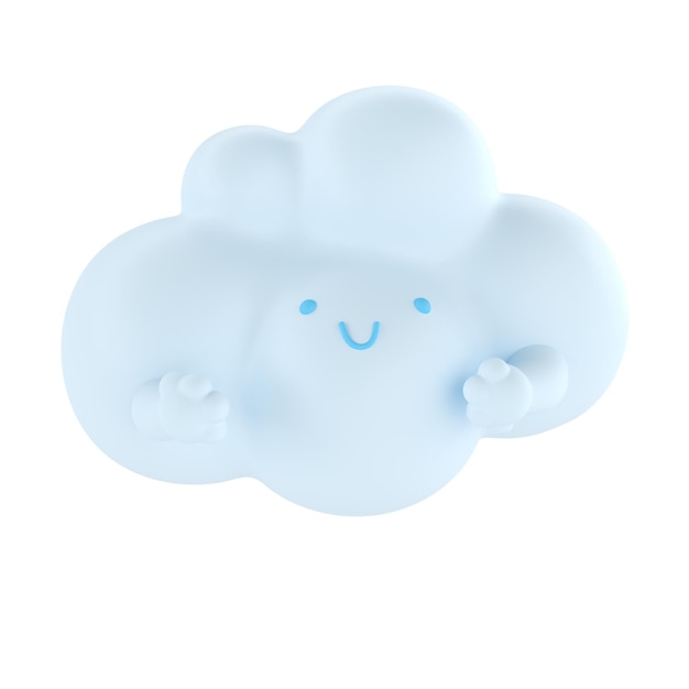 Light blue 3d cloud icon face Render soft round cartoon fluffy cloud icon shape illustration