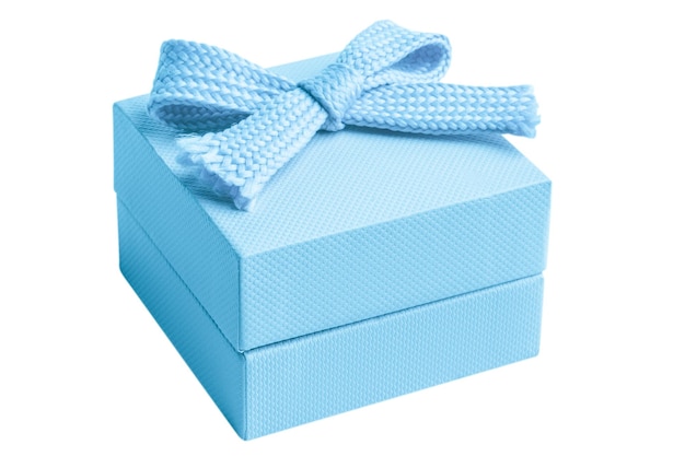 Light blue box with a bow on an empty background