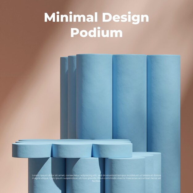 PSD light blue cylinder podium in square brown wall 3d rendering mockup template