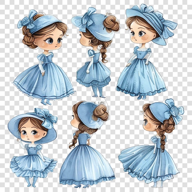 light blue little dress for girl in victorian style watercolor nurseryon transparent background