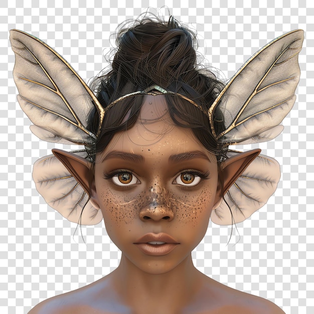 PSD light brown skinned fairy with elf ears realitic isolated on transparent background