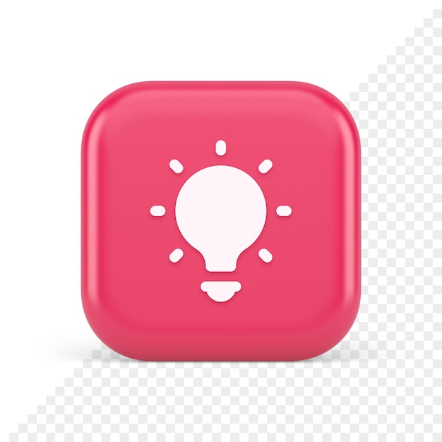 Light bulb illuminated innovation idea button brainstorming creative solution 3d icon