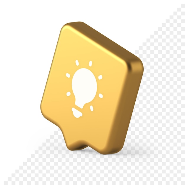 Light bulb illuminated innovation idea button brainstorming creative solution 3d speech bubble icon