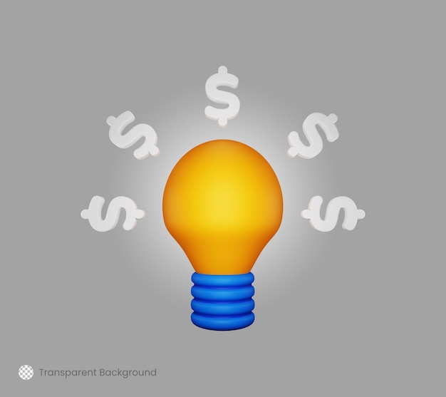 Light bulb with dollar symbol icon 3d render illustration for business idea concept