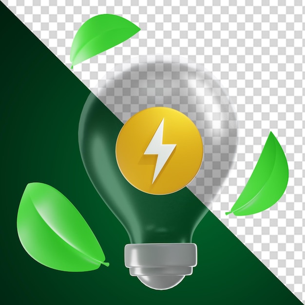 A light bulb with a green leaf on it