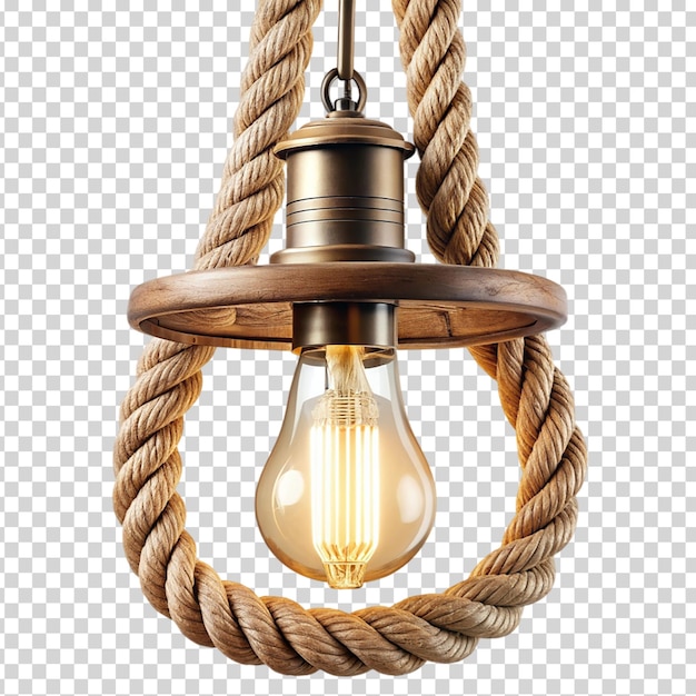 A light fixture with a rope and a light bulb on transparent background