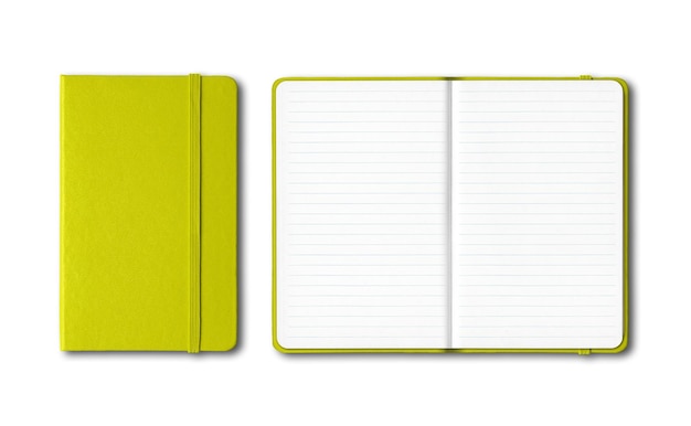 Light green closed and open lined notebooks isolated on transparent background