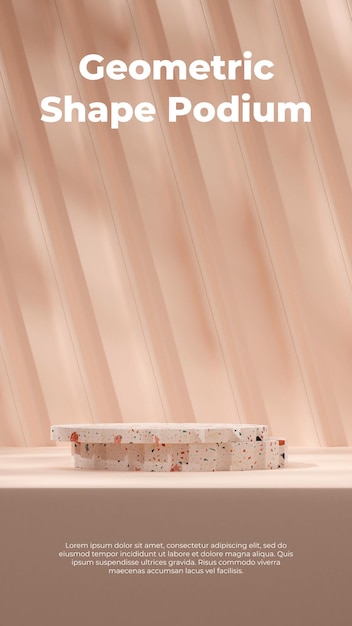 Light pink texture wall 3d rendering scene mockup colorful terrazzo texture podium in portrait