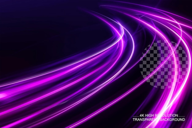 Light trail background with elegant violet line crossing on transparent background