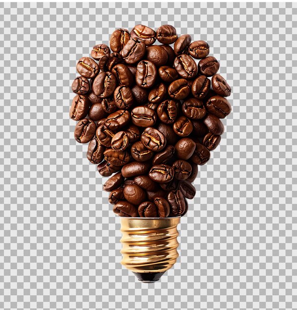 PSD lightbulb symbol made with coffee beans on isolated transparent background