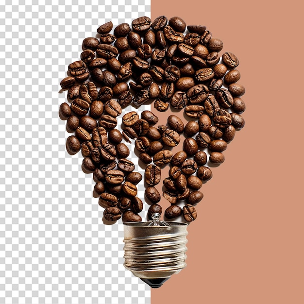 PSD lightbulb symbol made with coffee beans on a transparent background