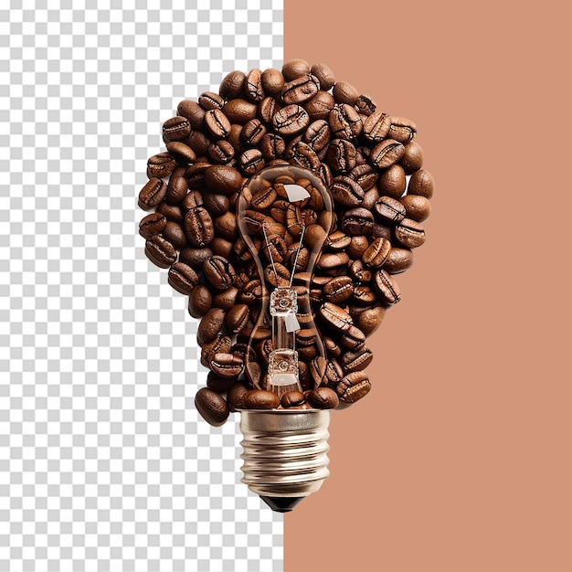 PSD lightbulb symbol made with coffee beans on a transparent background