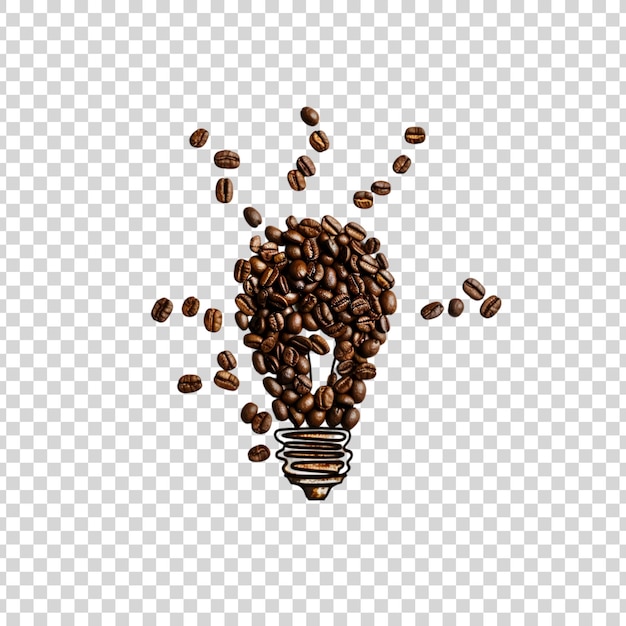 PSD lightbulb symbol made with coffee beans on a transparent background