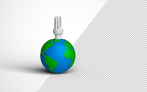 Lightbulb on top of the earth in alternative energy concept. 3d illustration.