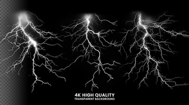 PSD lightning bolts isolated on black background