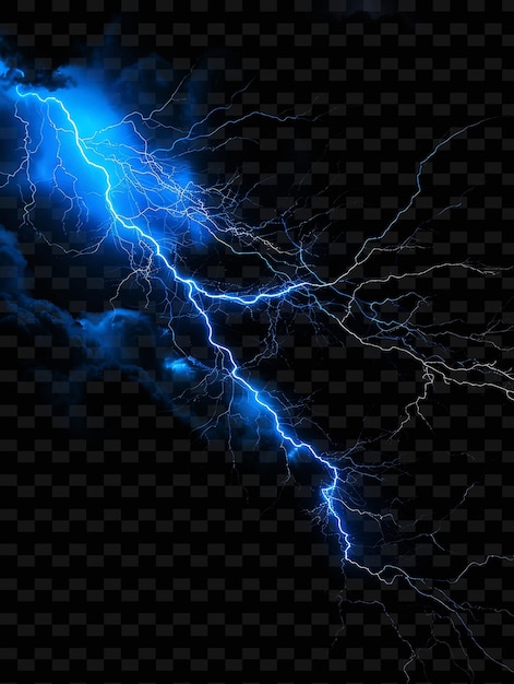 PSD lightning bolts with electric discharge intense blue stimula png y2k neon light effect design